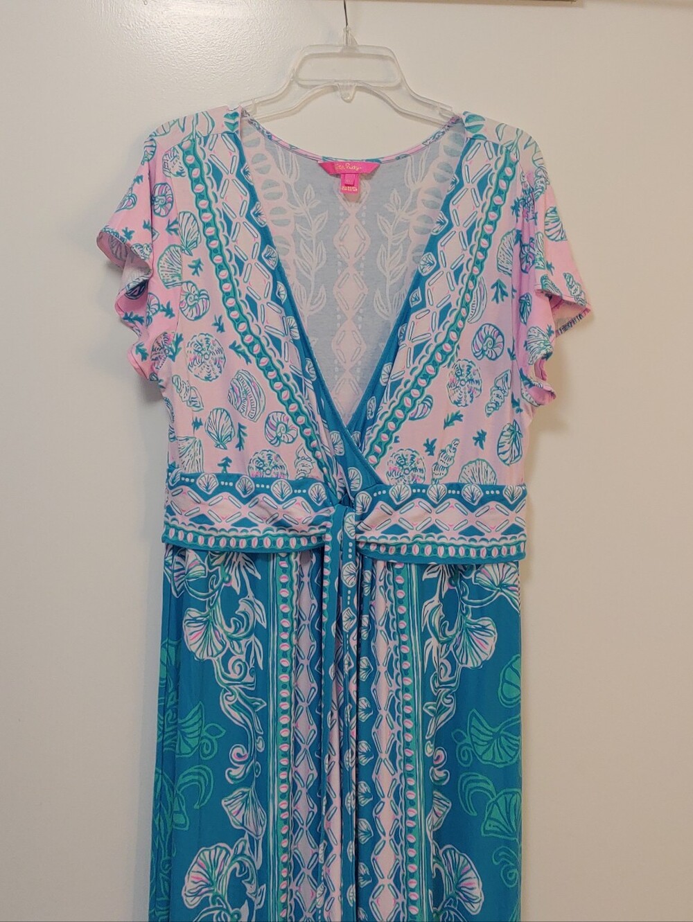 NWOT New Lilly Pulitzer Dress Pink Turquoise Aqua Esmarella Maxi Dress Size XL - Picture 13 of 16
